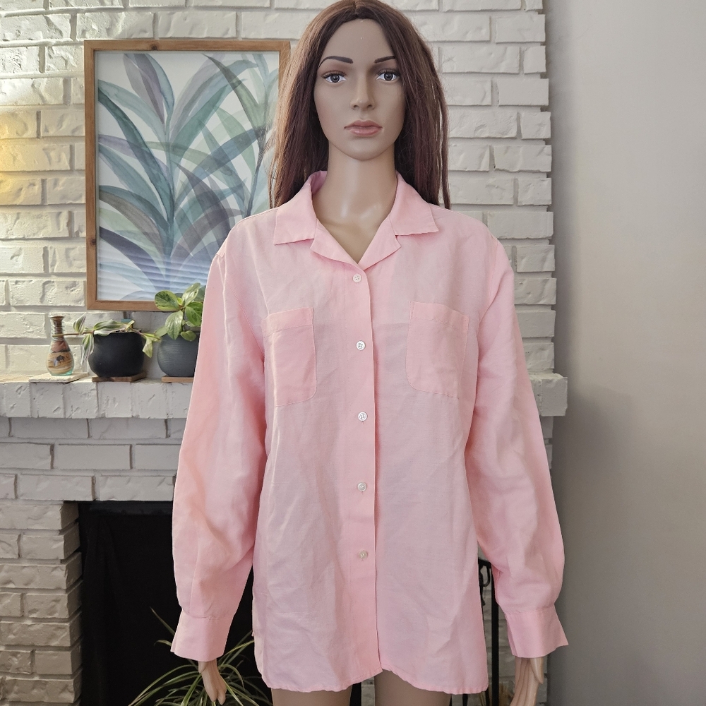 Crazy Horse linen button down shirt Large peach pink ramie